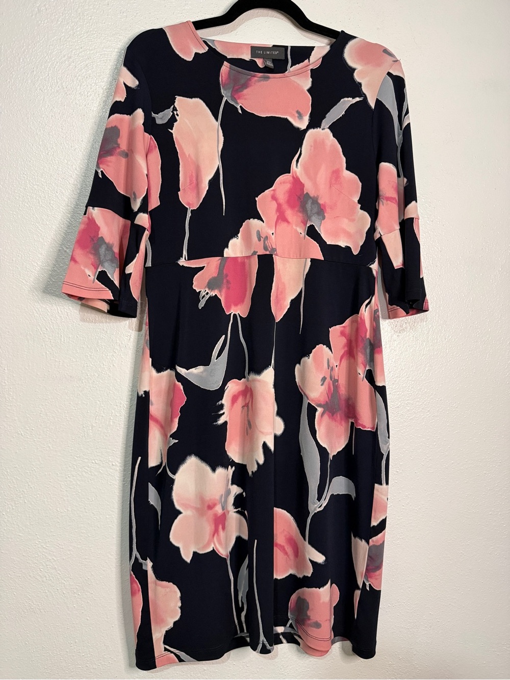 The Limited Navy & Pink Floral Midi Dress. Sz PM.